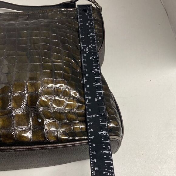 Brighton Women’s Embossed Croc Patent Shiny Leather Shoulder Bag Golden Brown - Picture 8 of 12